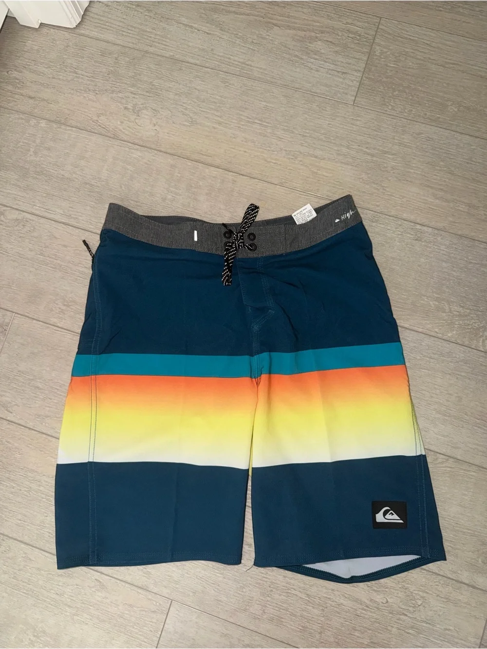 Quiksilver Teal and Sunset Stripe Men's Swim Trunks